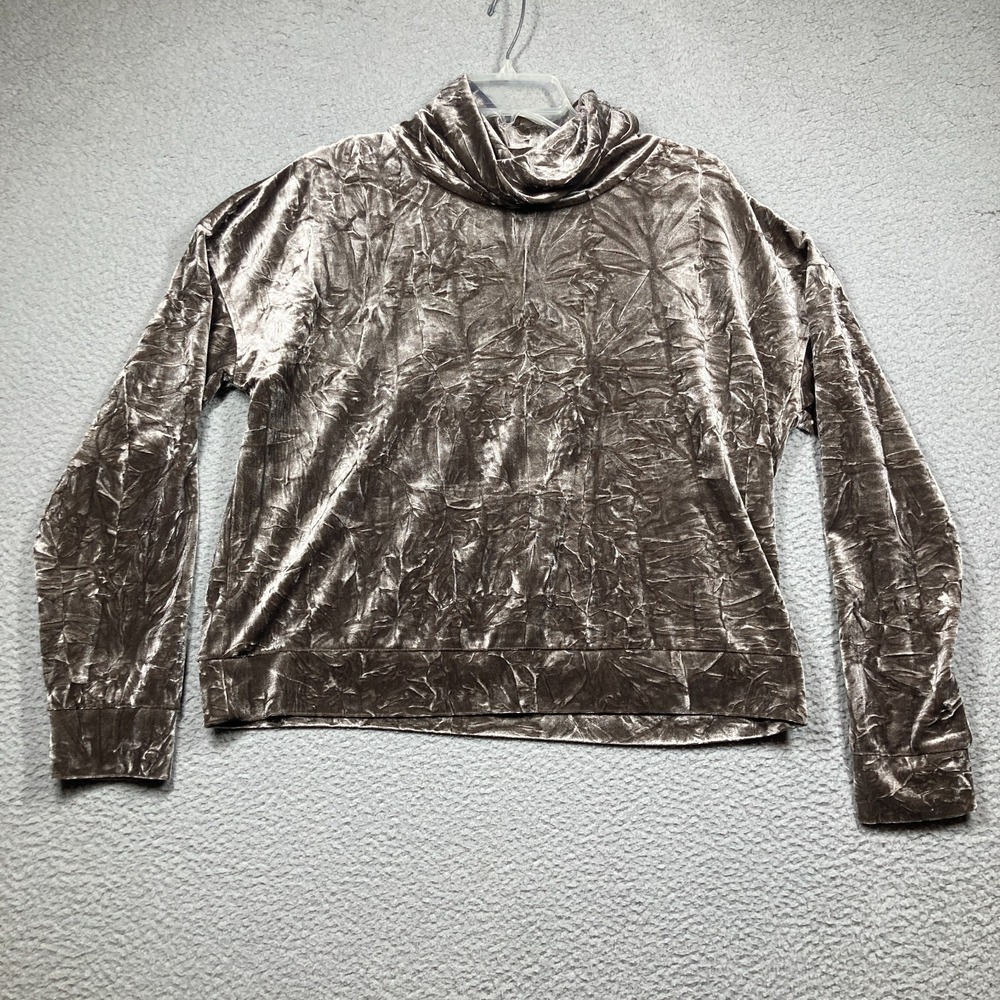 Andrew Marc Sport Cowl Neck Velvet Crop‎ Top Women's Medium Brown Long Sleeve